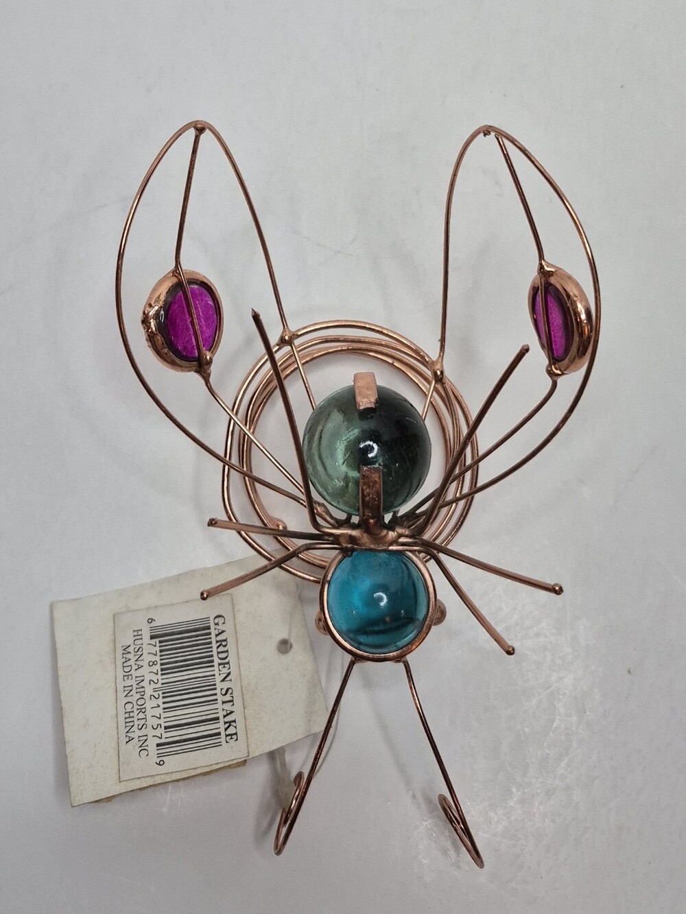 Springy Copper Wire Butterfly with Marble Accents Fun Garden or Bar Accessory
